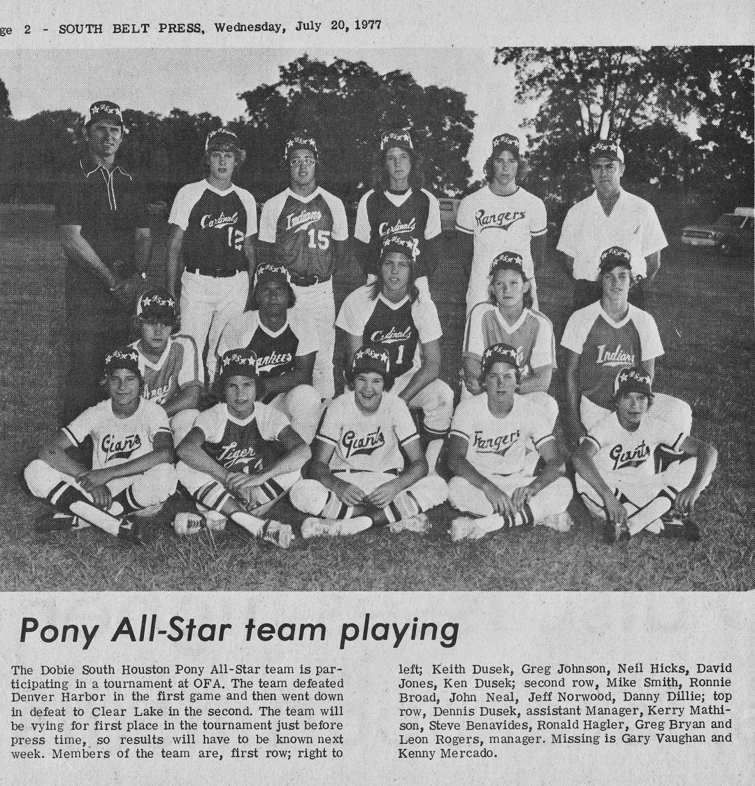 South Belt Houston Digital History Archive July 1977 Baseball League