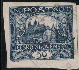 1918 Czechoslovakia Hradčany Series Stamp 50 Czecholslovakian koruna Kčs