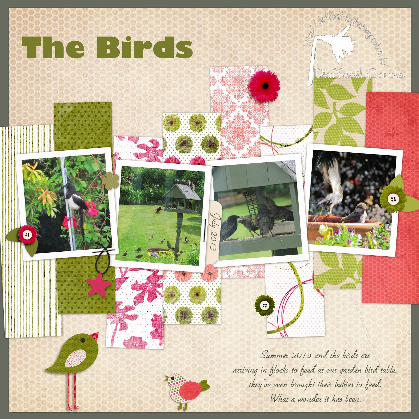 Daffodil Cards Birds Scrapbook page