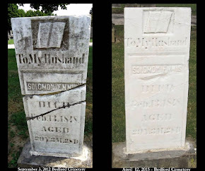 SIDE -BY-SIDE COMPARISON OF A GRAVESTONE POLISHED WITH A POWER TOOL