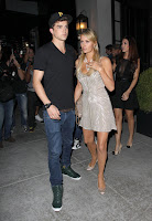 Paris Hilton takling to River Viiperi in front of Spago restaurant