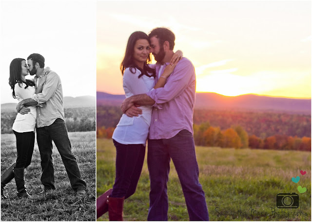 couple kissing in a field at sunset