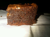 A slice of chocolate brownies