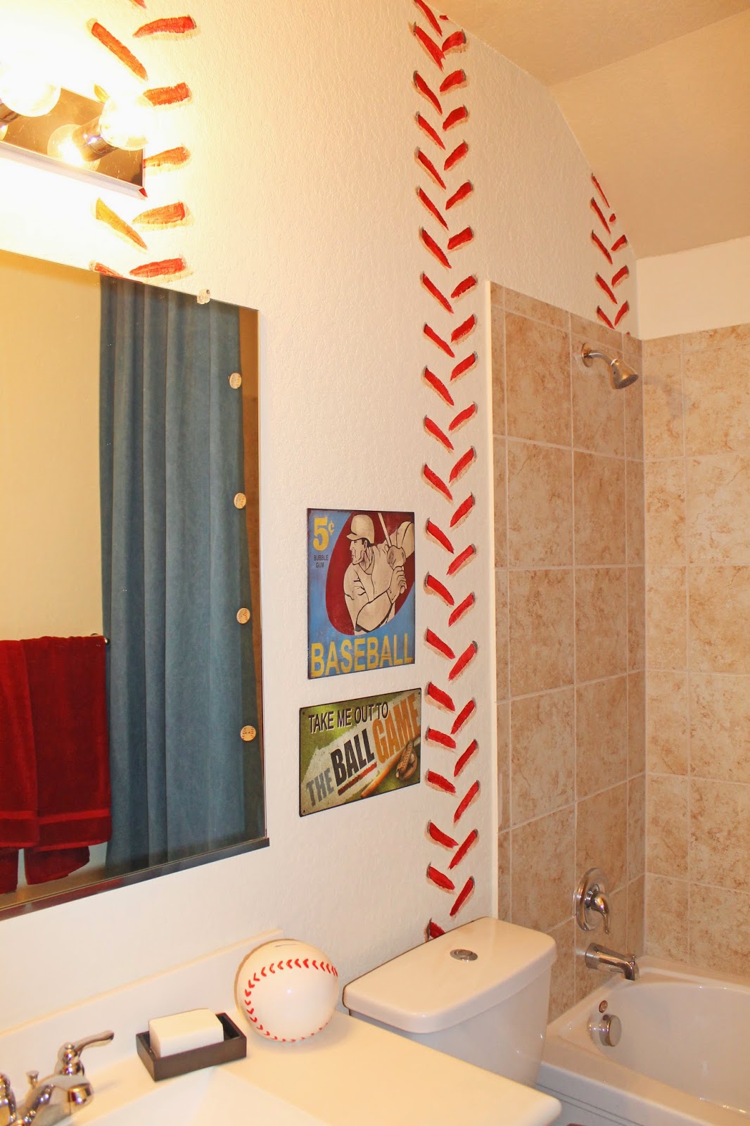 bathroom baseball boys shower decor curtain denim sports themed bedroom theraggedwren softball boy cream stitching wren them touch final painted