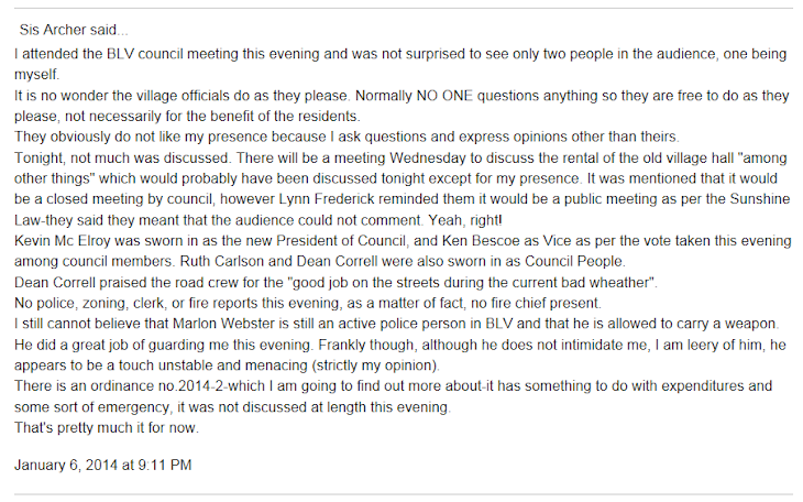 The real minutes from the 1/6/14 Brady Lake Village council meeting.