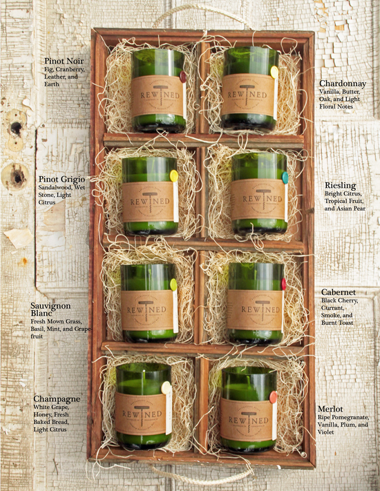 Rewined Candles Recycled Wine Bottles, Wine Grape Scent! Vinspire