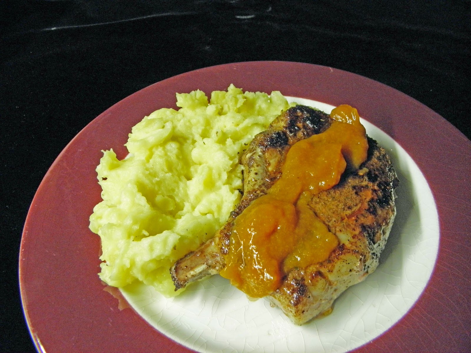 Pork Chops With Marsala Apricot Sauce and Mashed French Potatoes the