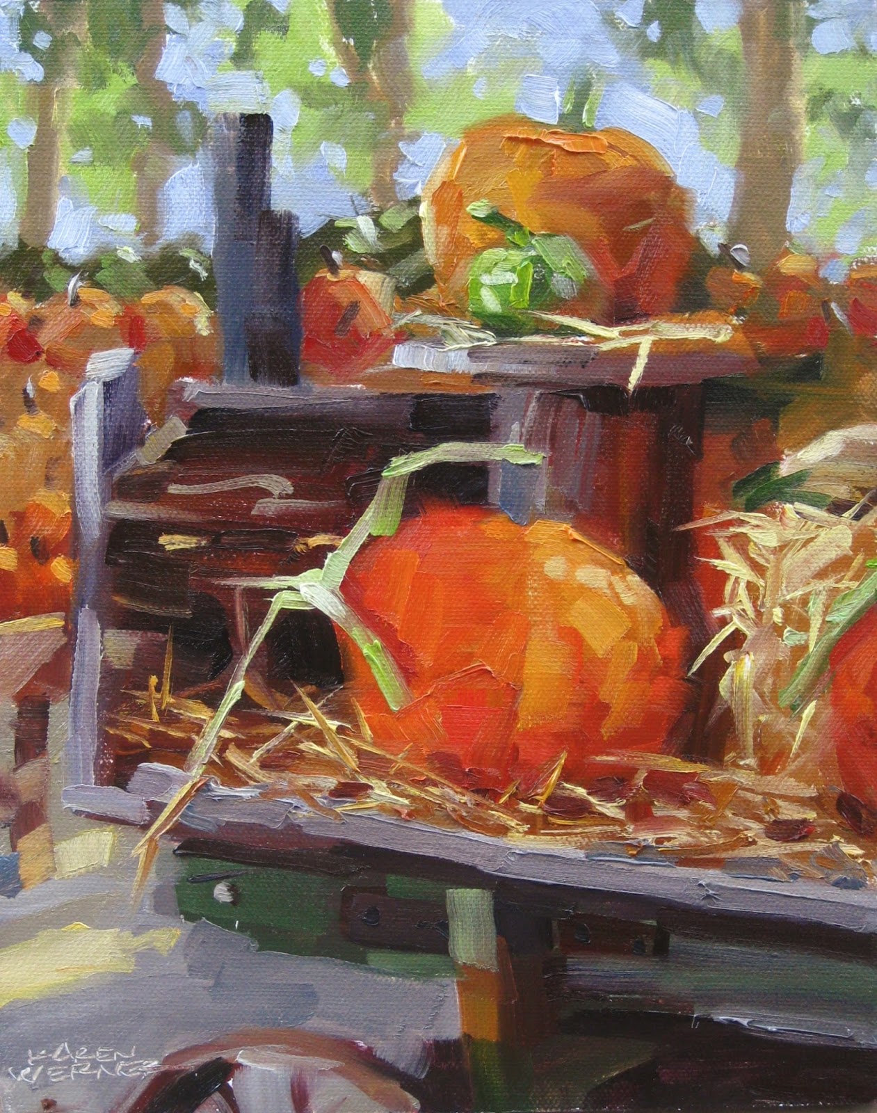 Karen Werner Fine Art Pumpkin Patch A Plein Air Oil Painting