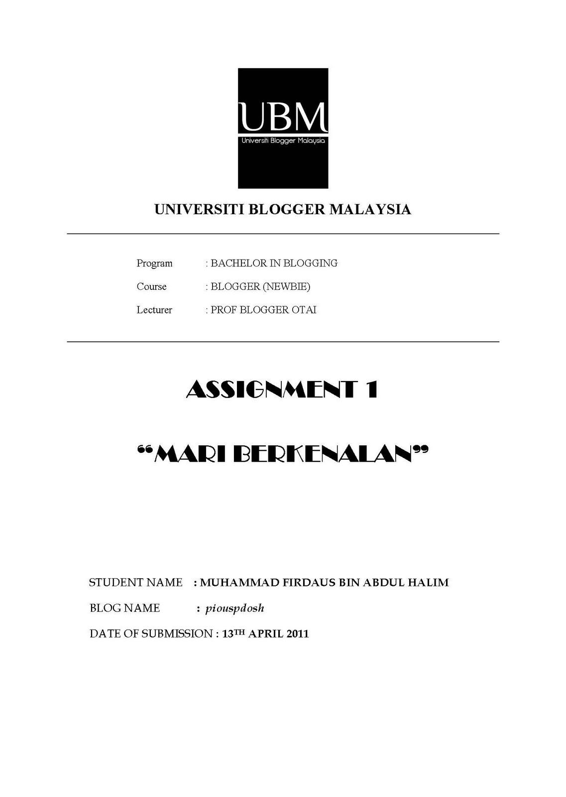 Assignment first page design picture