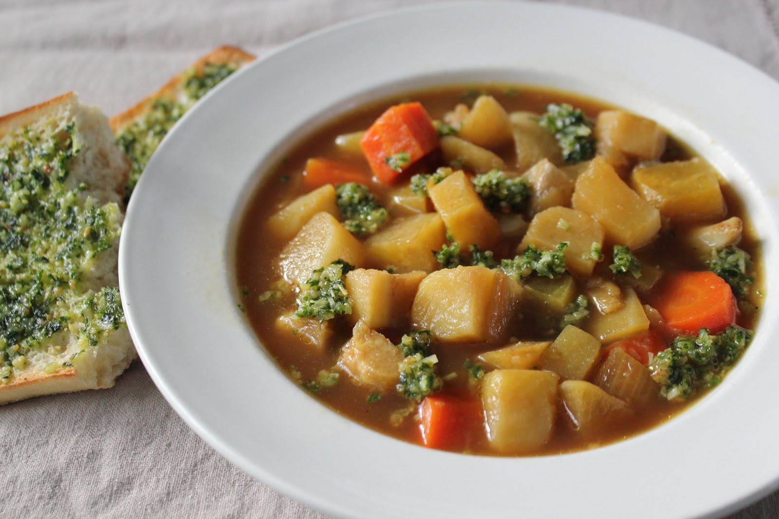 menuinseason root vegetable soup with parsley pesto