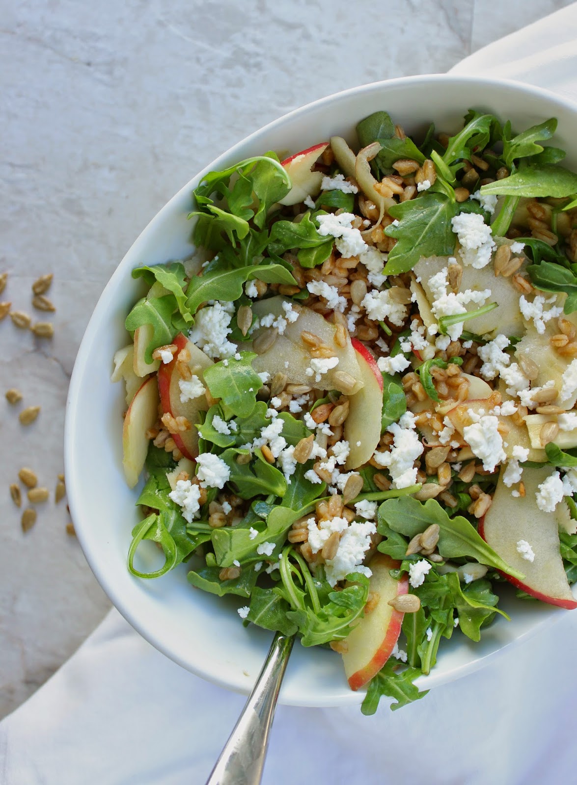 Stew or a Story Apple Cider Farro Salad with Arugula, Shaved Apple