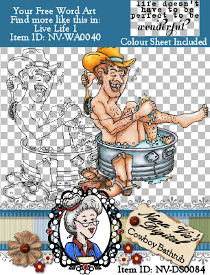 Digital stamp of a cowboy in the bathtub