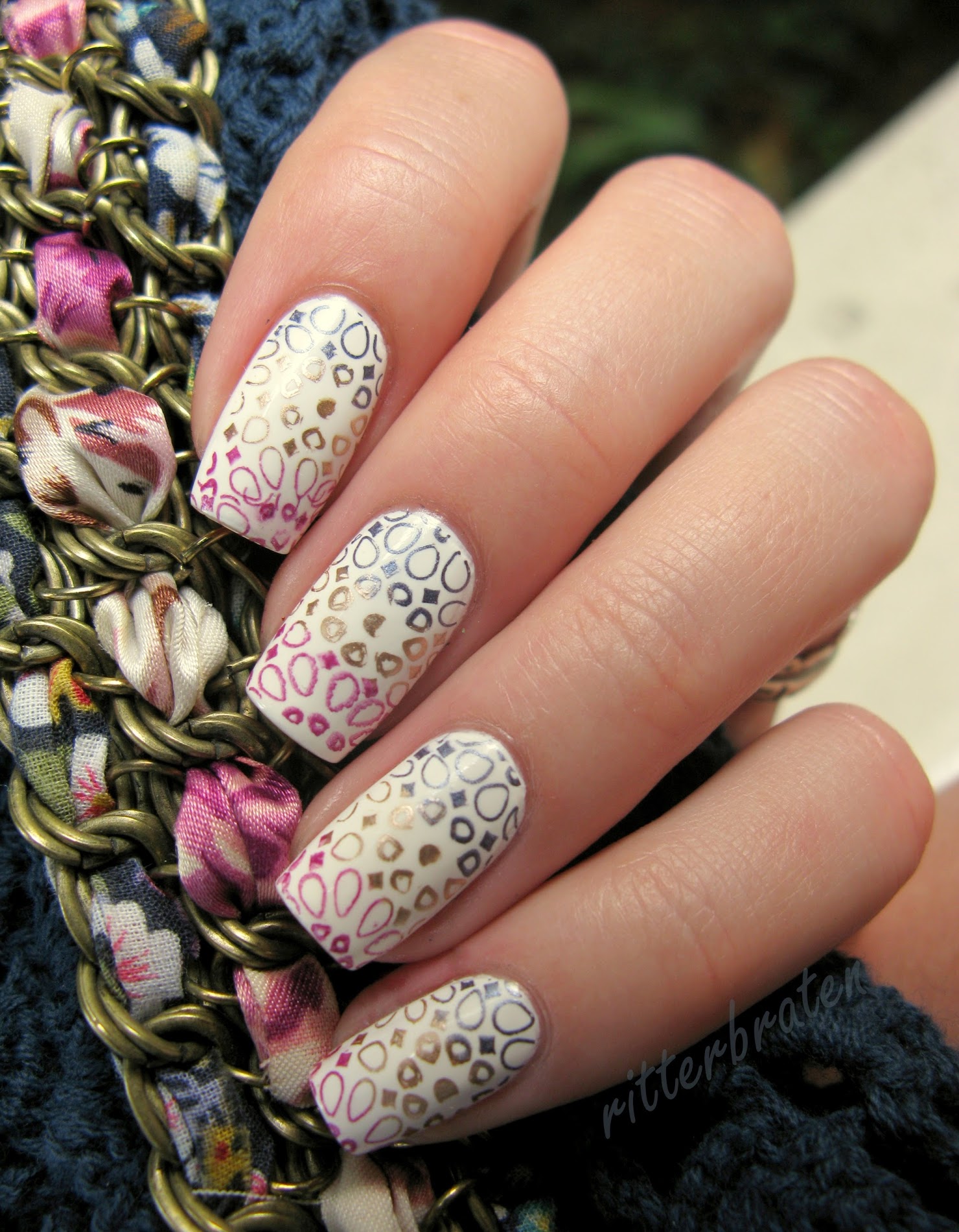 multicolour stamping nails konad