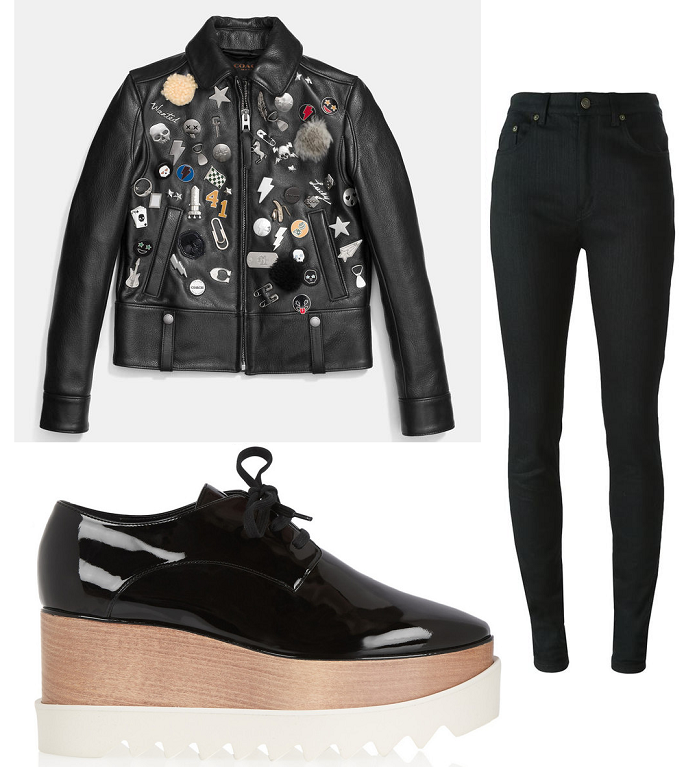 embellished leather jacket saint laurent jeans platform brogues