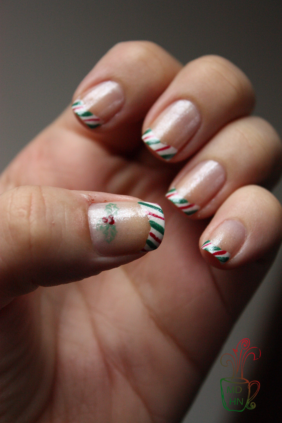 Mommy Does Her Nails Candy Cane Tips and all the shimmer