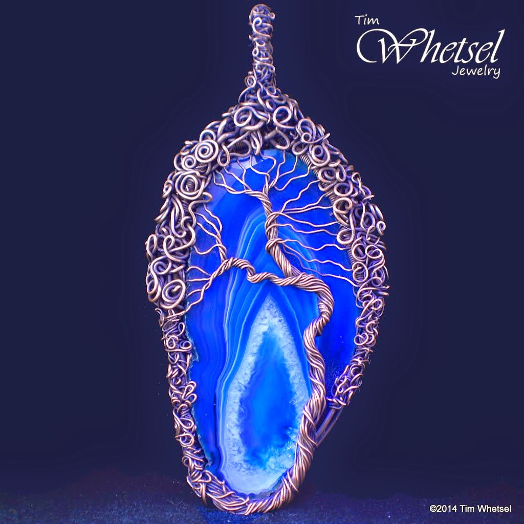 Tree of Life Necklace Pendant - Blue Agate - ©2014 Tim Whetsel - TDWJewelry