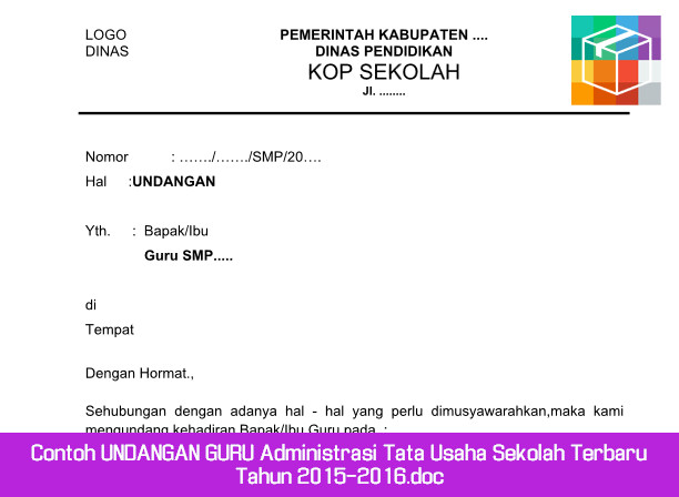 Contoh Undangan Guru Administrasi Tata Usaha Sekolah Terbaru Tahun