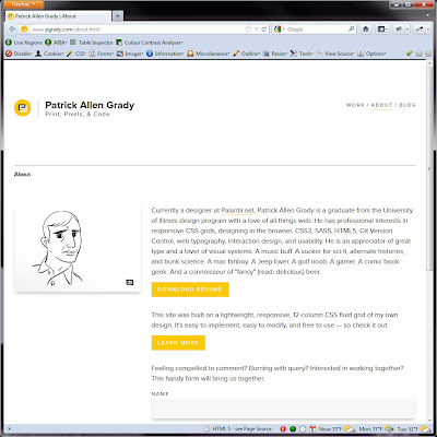 Screen shot of http://www.pgrady.com/about.html.