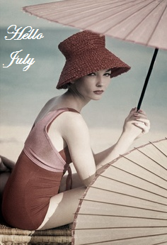 Hello July with a girl on the beach