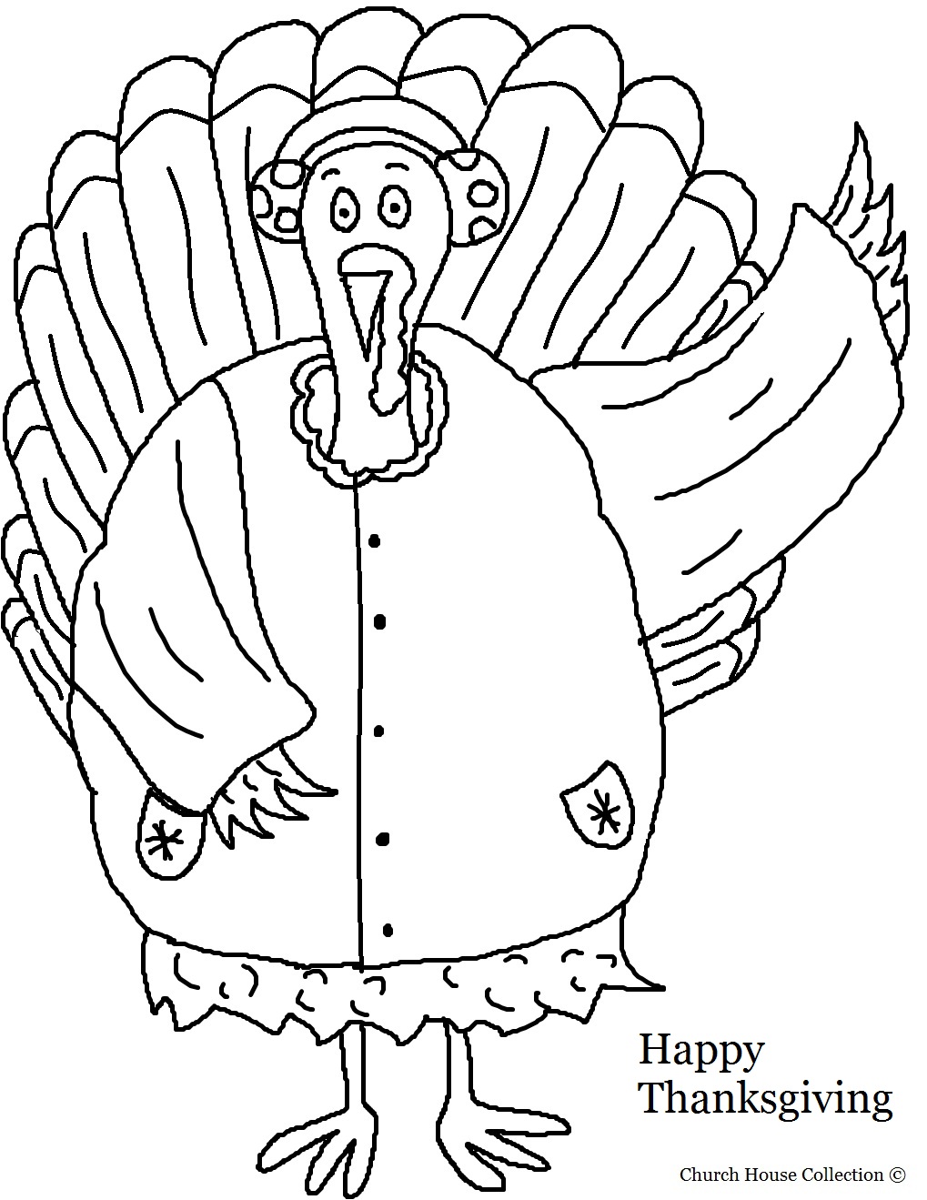 Church House Collection Blog: Turkey Wearing Winter Coat and Earmuffs Coloring Page