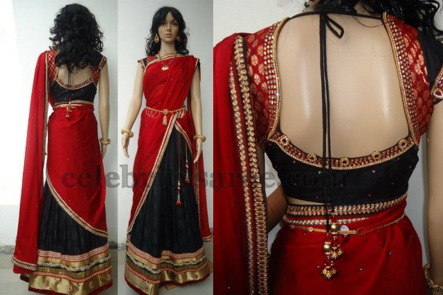 Wide Neck Blouse with Half Saree