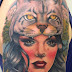 Lady tattoo with lynx head