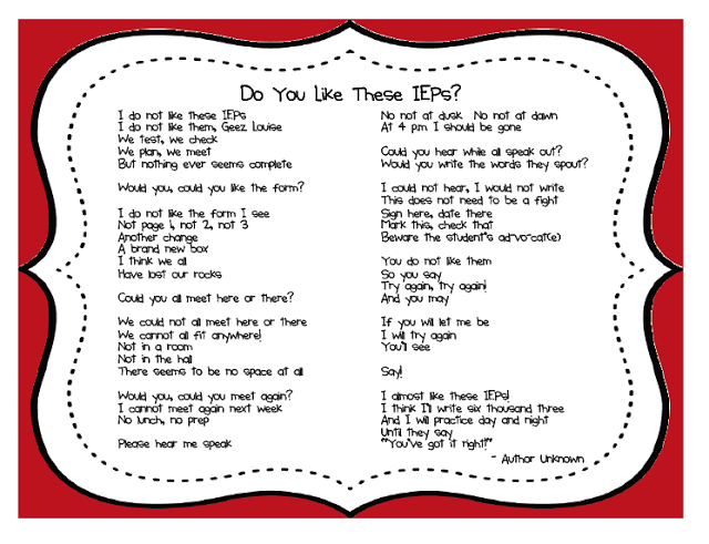Mrs H S Resource Room Dr Seuss Inspired Iep Poem