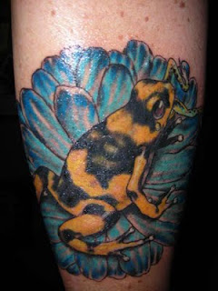 Yellow Frog Tattoo Design with Flower Tattoo