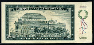 Czechoslovakia 5000 Czech Korun note bill