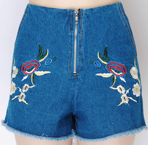 Poppy Embroidered Cut Off Shorts