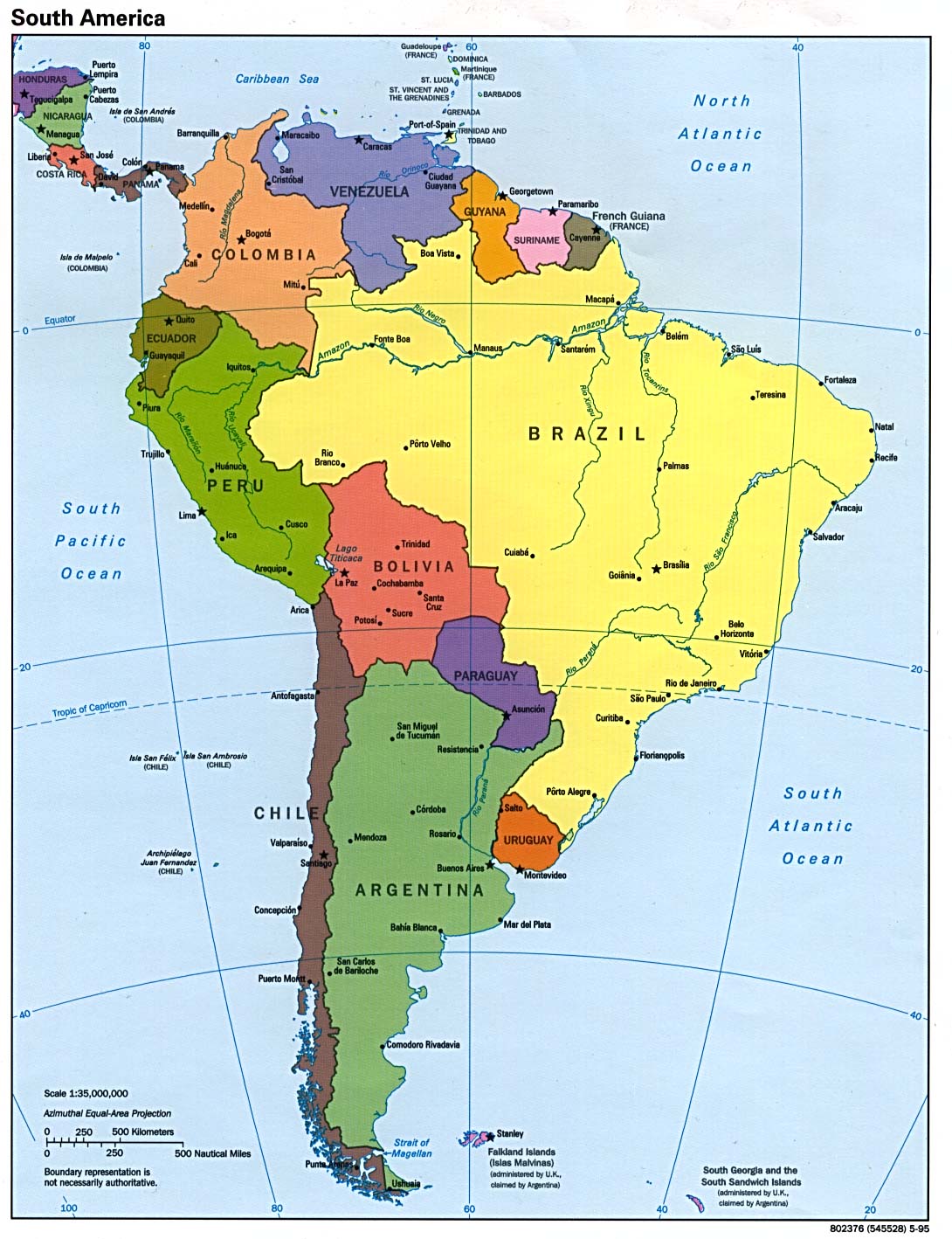 maps of dallas: Political Map of South America