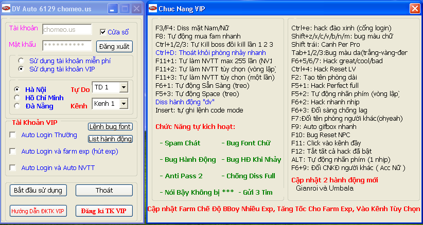 DVAuto 6129, hack auto farm exp, hut exp, auto mua fam, hack diss Hack+dvauto