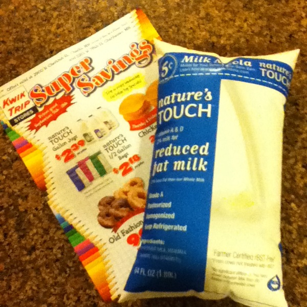 Thirty and Thrifty Qwik Trip milk in a bag?