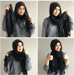 Model dan style cara memakai jilbab monochrome modern terbaru
