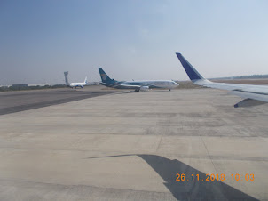 Plane traffic queue for "TAKING OFF" at "Rajiv Gandhi International airport" in Hyderabad.