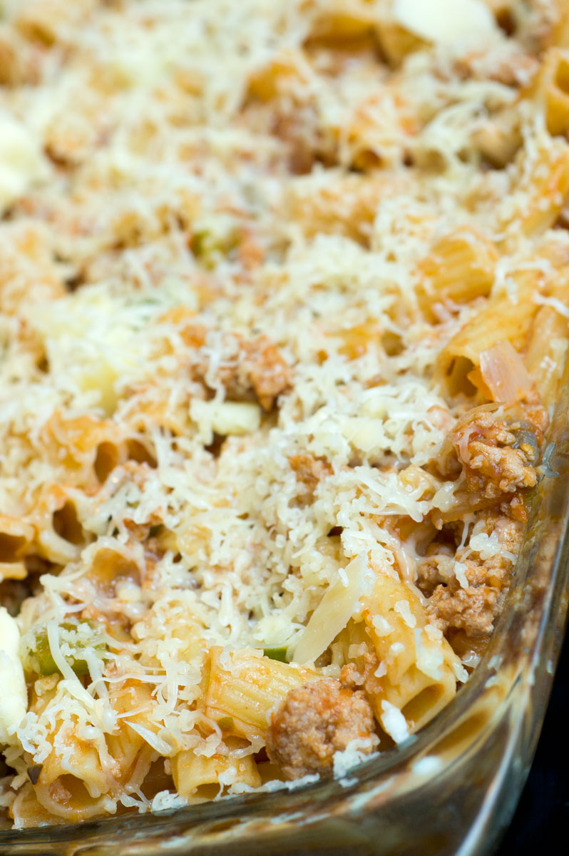 Baked Ziti with Turkey, Mushrooms & Bell Pepper