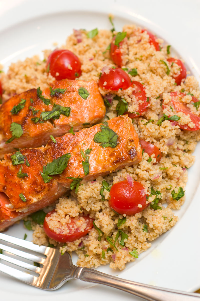 Lemony Salmon with Cherry Tomato Couscous