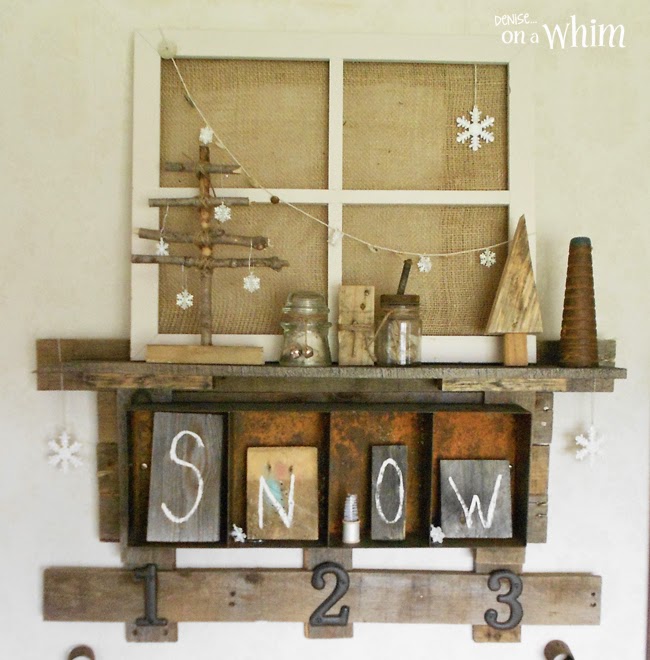 Rustic Trees and Junky Snowmen Shelf Decor from Denise on a Whim