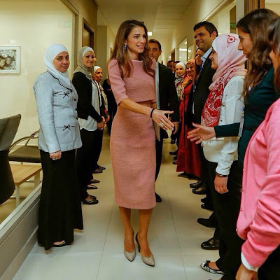 Queen Rania Al Abdullah visits the Jordan River Foundation and met with its staff members. Amman, Jordan