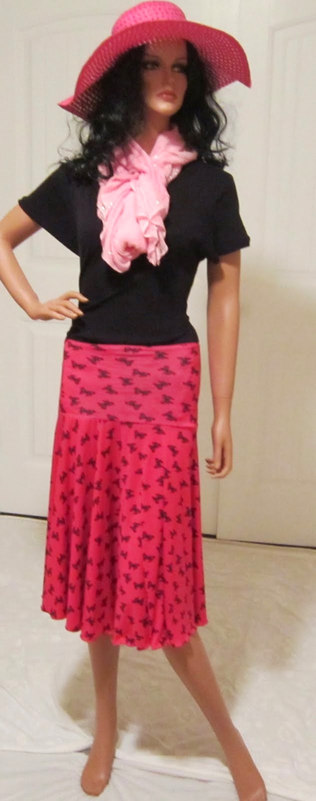 Retro Print Black Butterflies on a Hot Pink Background, Circle Midi skirt