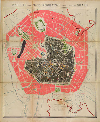 the Beruto Plan, Milan's first city plan - an old paper edition - showing the route for Milan's External Ring Road