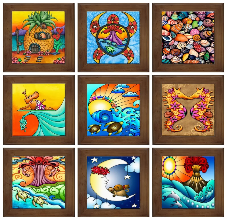 Holly Kitaura Art Hawaiian Art Framed Ceramic Tiles
