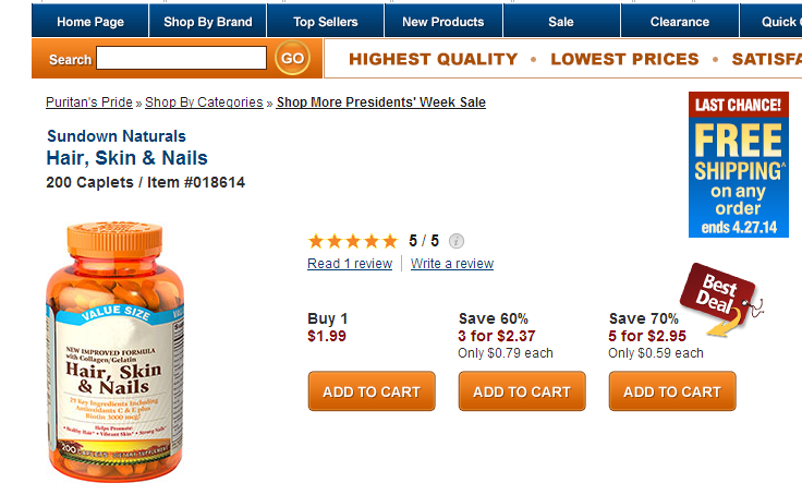 Sundown Naturals Hair Skin Nails Vitamins Only 59 Each