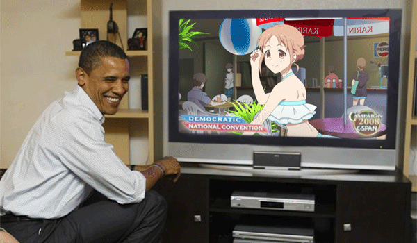 barack obama guckt anime im Fernsehen komische Politiker Bilder
