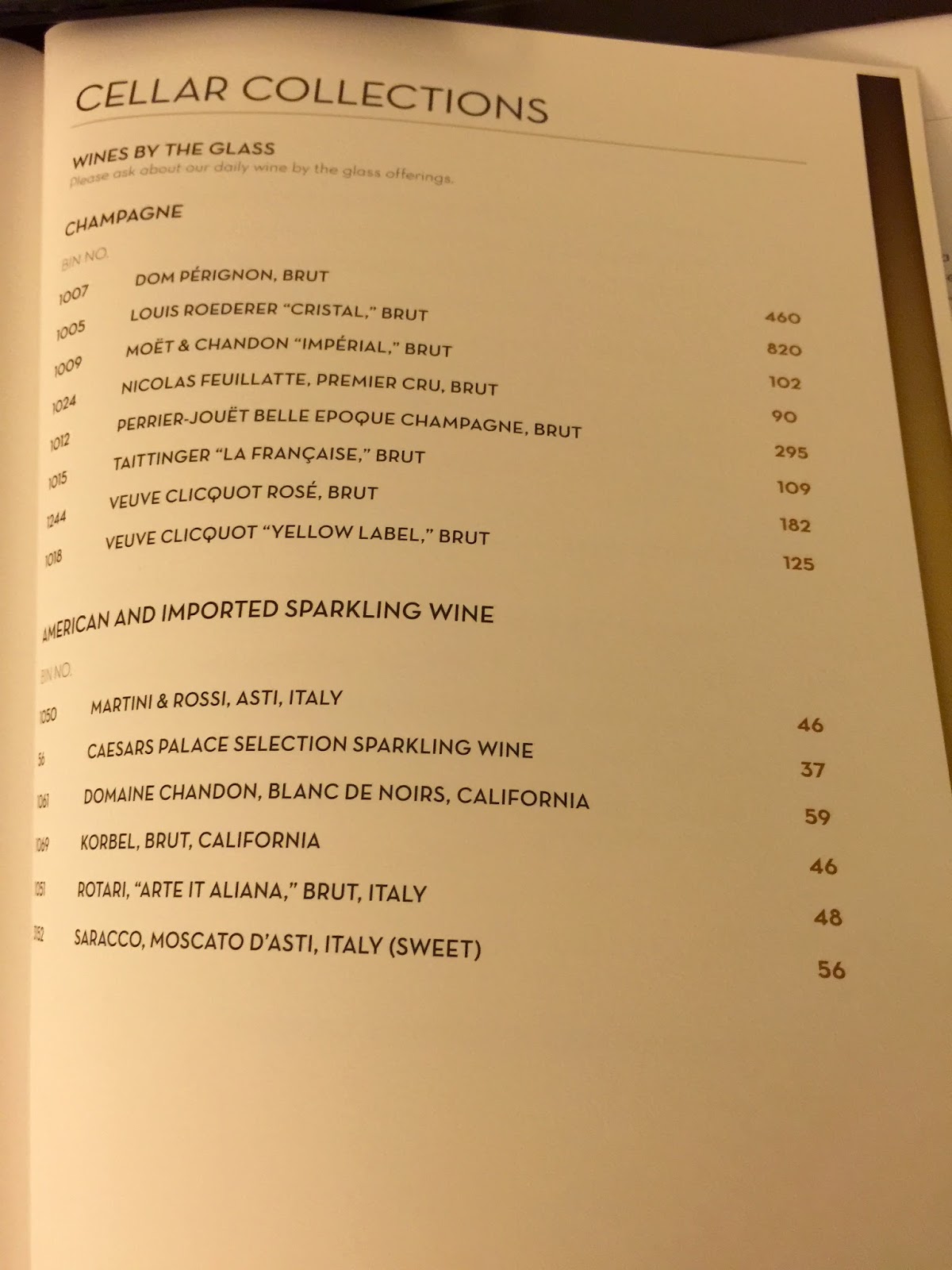 LAS VEGAS DAZE Caesars Palace Las Vegas Room Service Menu