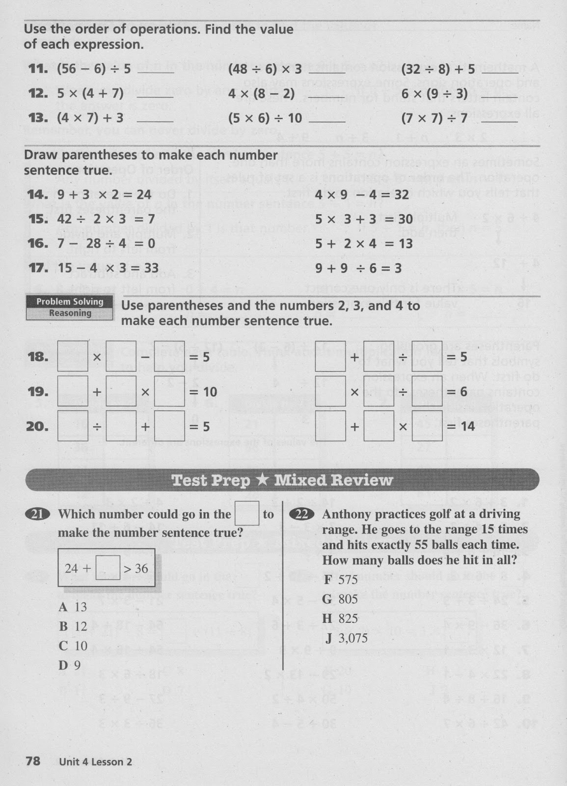 Homework order of operations