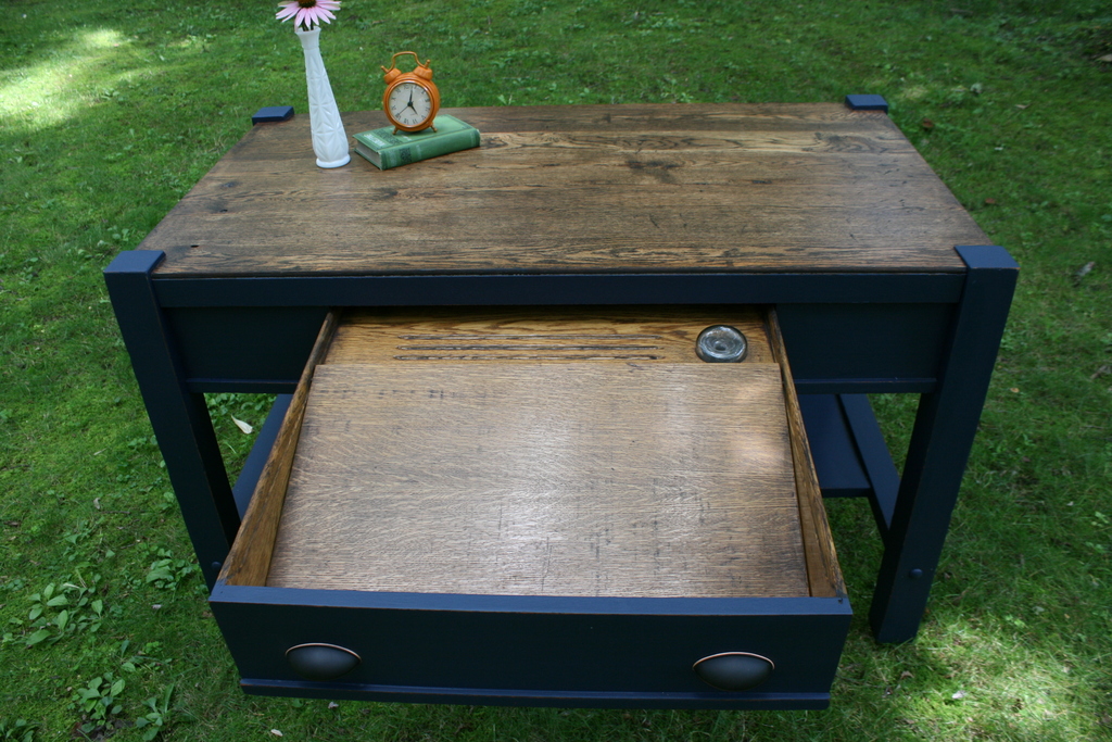 Roots and Wings Furniture Blog No. 133 Pastor's Navy Blue Oak Desk