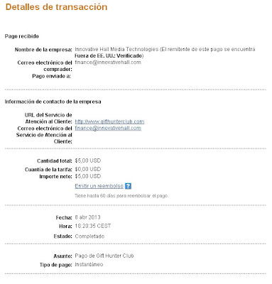 Segundo comprobante de pago de GiftHunterClub Segundo comprobante de pago de GiftHunterClub