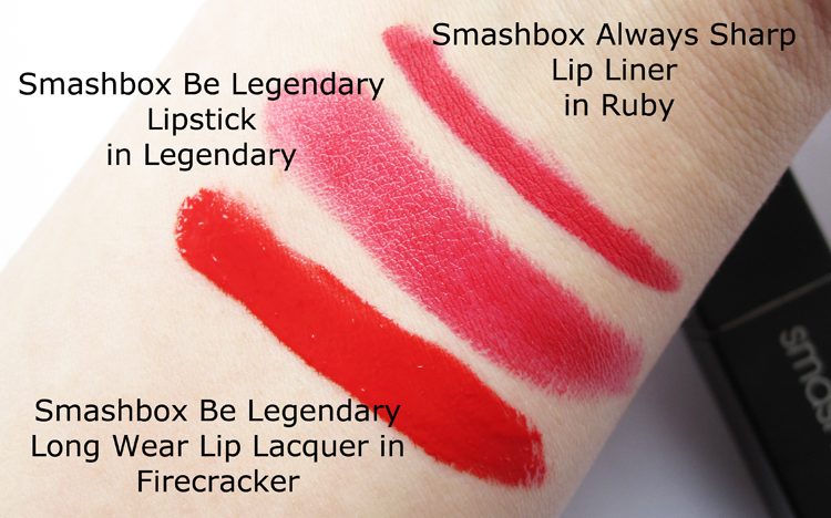 Review & Swatches: Smashbox Be Legendary Lipstick in Legendary, Always Sharp Lip Liner in Ruby & Be Legendary Long Wear Lip Lacquer in Firecracker