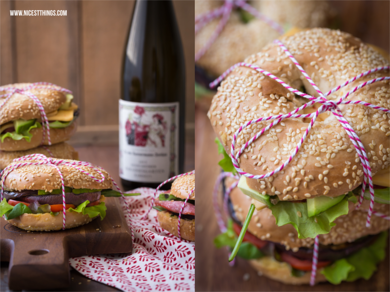 Bagel Rezept mit Hummus, Avocado und gegrillter Aubergine